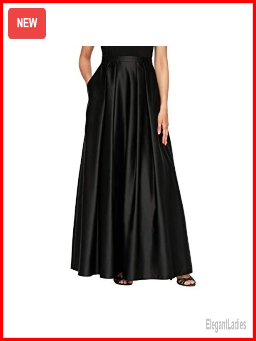 Formal Maxi Skirt Satin Inverted Pleat Hidden Pockets Evening Party